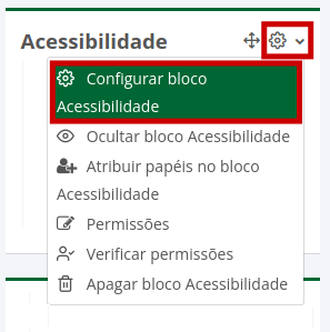 Imagem do menu de configurações do bloco Acessibilidade, mostrando todas opções do menu